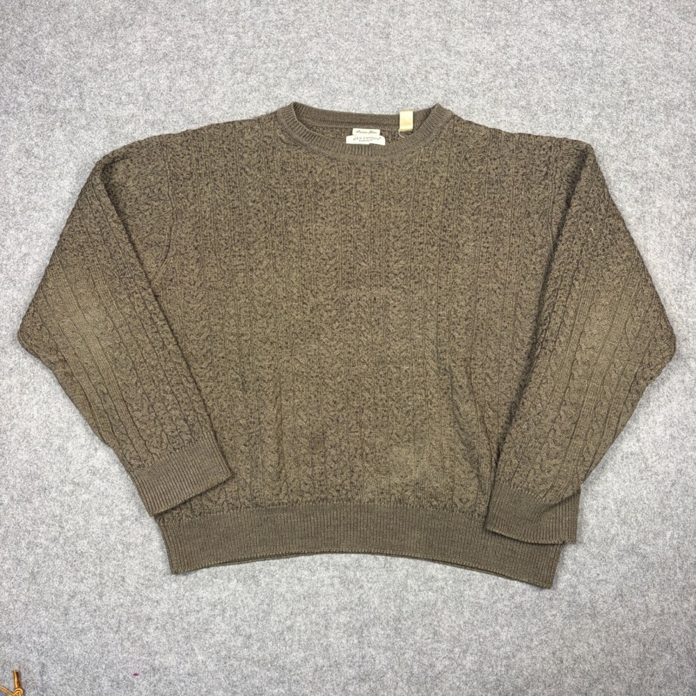 Alex Cannon Italian Yarn Cable Knit Crewneck Sweater Mens XL Brown Olive Marl